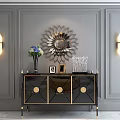Elegant Modern Entryway Console Table With Gray Walls Decorative Mirror Wall Sconces And Decor Items
