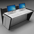Modern Office Desk With Two Apple iMac Monitors White Desktop And Black Frame