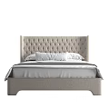 Elegant Double Bed With Tufted Beige Headboard White Bedding And Soft Linen 3d model