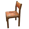 Vintage Leisure Chair With Orange Patterned Seat And Backrest Wooden Frame