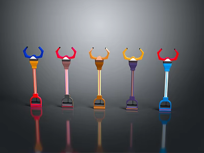 Colorful Standing Objects With Curved Tops In Vibrant Hues On Black Surface 3d model