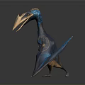 Detailed 3D Pterosaur Model With Blue Brown Feathers Long Beak And Wings