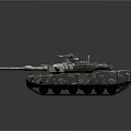 Modern Military Battle Tank With Camouflage Paint Main Gun Turret And Tracks
