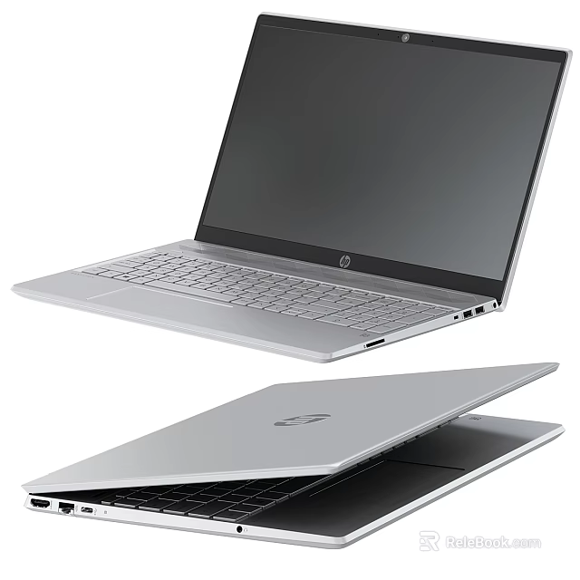 HP Silver Slim Laptop With Open And Closed Positions Display And Keyboard 3d model 