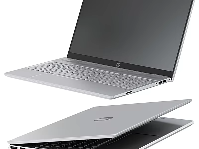 HP Silver Slim Laptop With Open And Closed Positions Display And Keyboard 3d model
