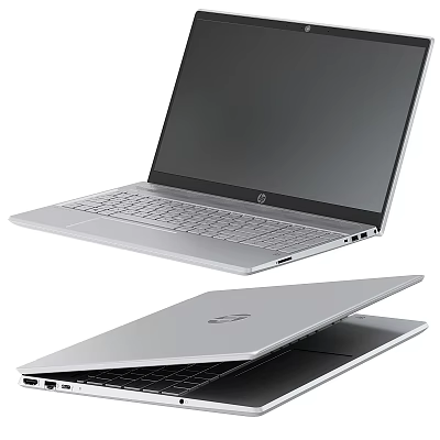 HP Silver Slim Laptop With Open And Closed Positions Display And Keyboard 3d model