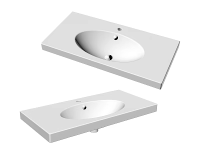 Two Modern White Rectangular Countertop Washbasins With Oval Basin Design 3d model