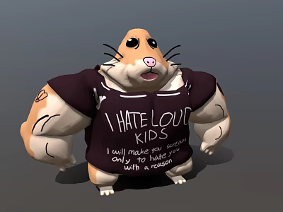 Muscular Hamster Wearing T Shirt With I HATE LOUD KIDS Text And Cushion Fun 3d model