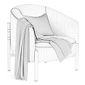 Comfortable Beige Fabric Single Chair With Wooden Legs Green Cushion And Geometric Pattern Blanket