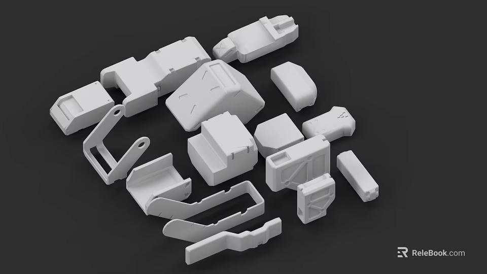 Commercial Equipment White Mechanical Components With Various Shapes And Parts 3d model 