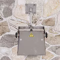 Three Wall Mounted Outdoor Lights With Modern Design On Natural Stone Wall