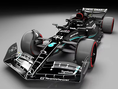 Mercedes Formula 1 Racing Car Aerodynamic Design Black Blue Accents Petronas 3d model
