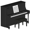 Classic Black Upright Piano With Sheet Music And Piano Bench For Music Room