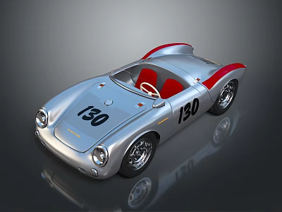 Silver Classic Racing Sports Car With Red Accents And Number 130 Livery 3d model