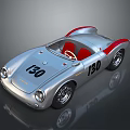 Silver Classic Racing Sports Car With Red Accents And Number 130 Livery
