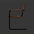 Modern Orange Leather Chair With Black Metal Frame And Armrests
