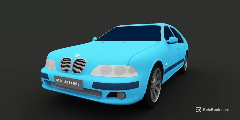 Light Blue Sedan Car With Modern Front Grille And Silver Wheels Design 3d model 