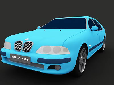 Light Blue Sedan Car With Modern Front Grille And Silver Wheels Design 3d model