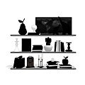 Modern Decorative Ornament Set on Shelf with Globe Books Potted Plant Candlestick Apple Figurine