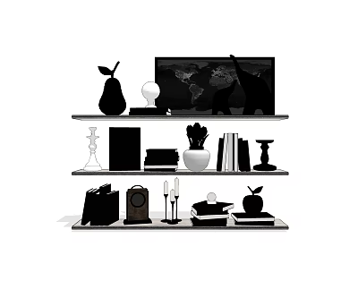 Modern Decorative Ornament Set on Shelf with Globe Books Potted Plant Candlestick Apple Figurine 3d model