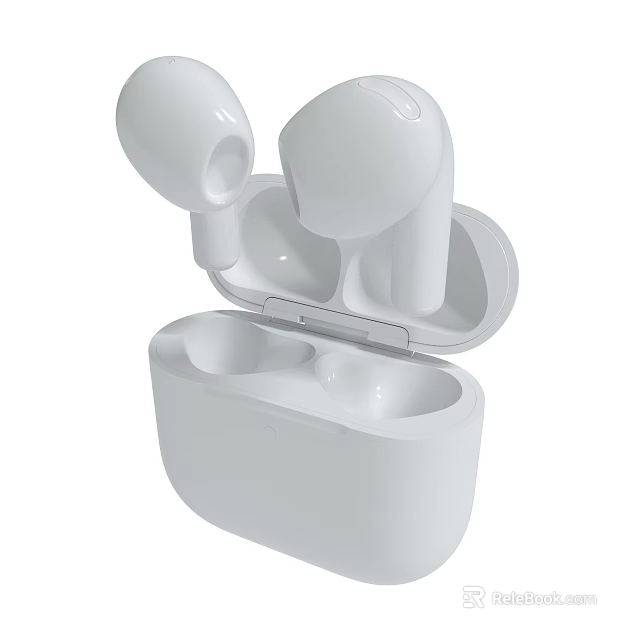 White Wireless Earbuds In Open Portable Charging Case With Modern Design 3d model 