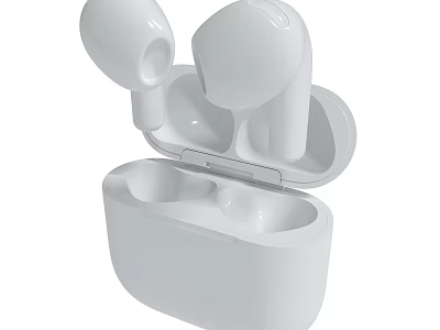 White Wireless Earbuds In Open Portable Charging Case With Modern Design 3d model