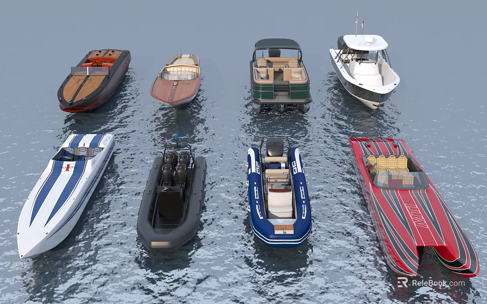 Various Types Of Yachts Displayed On Water 3d model 