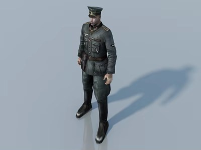 Game and Movie Character in Military Officer Dark Uniform With Cap Belt and Boots 3d model