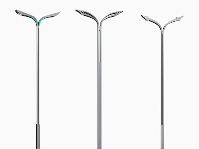 Modern Outdoor Street Lights With Silver Metal Poles And Curved Light Arms 3d model