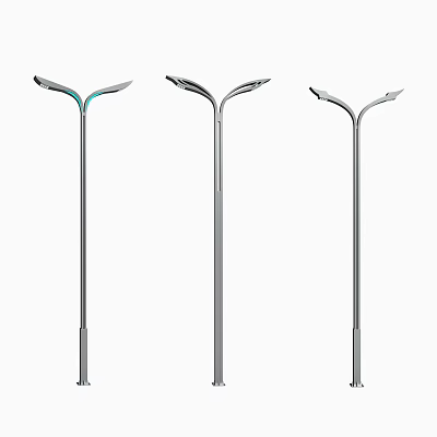 Modern Outdoor Street Lights With Silver Metal Poles And Curved Light Arms 3d model