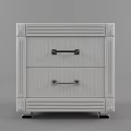 Light Gray Nightstand With Two Drawers Black Metal Handles And Carved Details