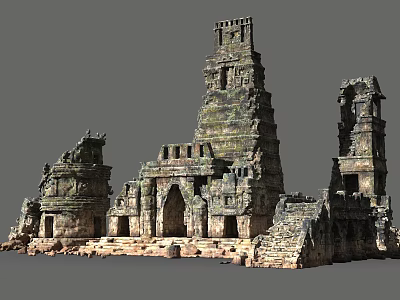 Ancient Stone Ruins Featuring Multi tiered Towers Stone Steps And Arched Doorways 3d model