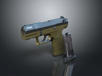 Tactical Green Black Pistol Design With Detachable Magazine And Metallic Surface Finish 3d model
