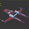 Red Sci Fi Spaceship Model With Twin Engines And Blue Thrusters 3d model