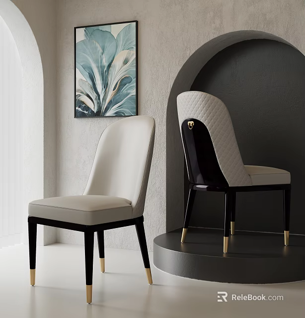 Elegant Modern Single Chair With Quilted Back White Leather And Gold Metal Legs 3d model 