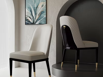 Elegant Modern Single Chair With Quilted Back White Leather And Gold Metal Legs 3d model