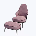 Elegant Pink Upholstered Modern Armchair With Matching Checkered Footstool Design