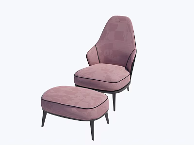 Elegant Pink Upholstered Modern Armchair With Matching Checkered Footstool Design 3d model