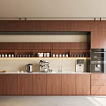 Modern Open Design Tea Room With Wooden Cabinets Coffee Machine And Refrigerator