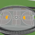 Outdoor Fenced Basketball Court With Multiple Hoops Gray Surface And Surrounding Benches