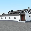Traditional Ancient Chinese Architecture With Grey Tile Roof Courtyard Green Plants And White Walls