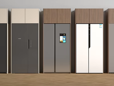 Modern Refrigerators In Various Colors Featuring Different Door Designs And Digital Displays 3d model