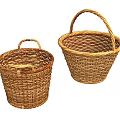 Two Handwoven Wicker Baskets With Handles In Different Sizes For Storage