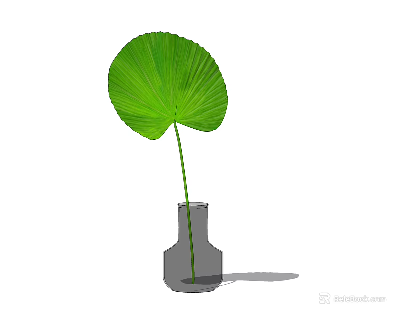 Gray Ceramic Vase with Large Green Leaf for Modern Home Decor 3d model 