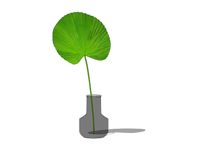Gray Ceramic Vase with Large Green Leaf for Modern Home Decor 3d model