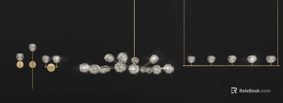 Modern Hanging Crystal Globe Lighting Combination With Golden Metal Frame 3d model