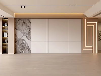 Modern Living Room Interior With Marble Accent Wall And Built in Cabinets 3d model