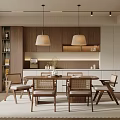 Modern Dining Room Interior With Wooden Table Chairs And Pendant Lights