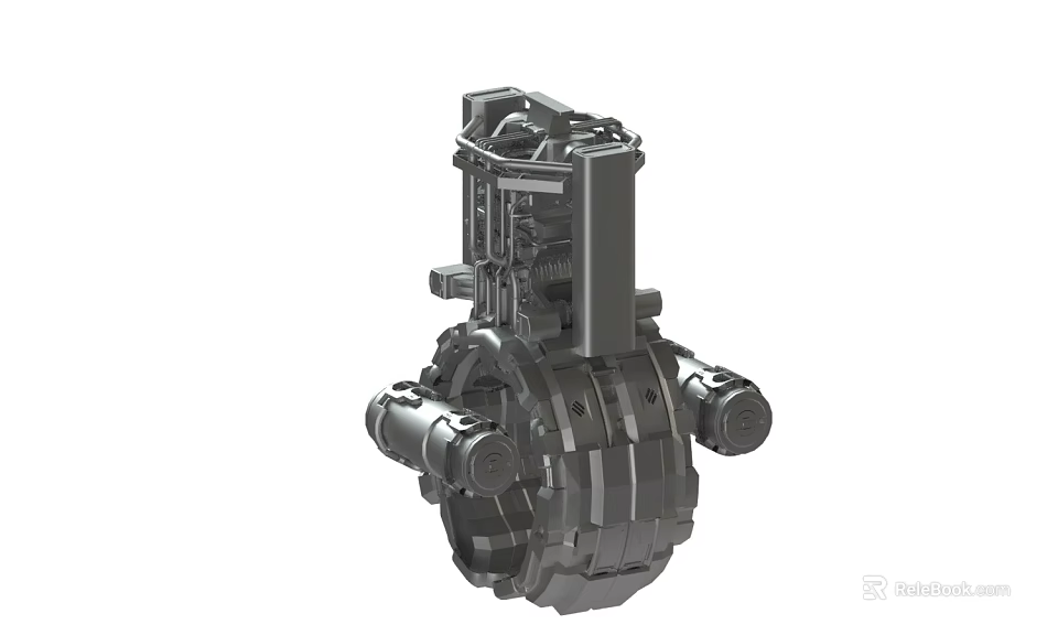 3D Model Of Industrial Mechanical Component Featuring Cylindrical Parts And Metal Structure 3d model 