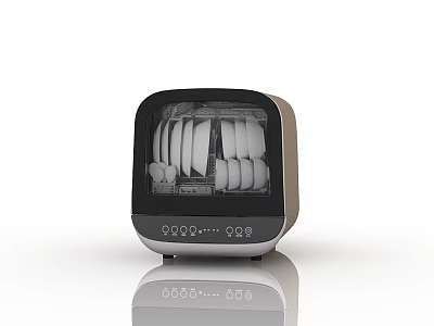 Modern Countertop Dishwasher as Essential Kitchen Appliance with Clean Plates And Utensils Inside 3d model